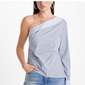 One-Shoulder Striped Blue Top